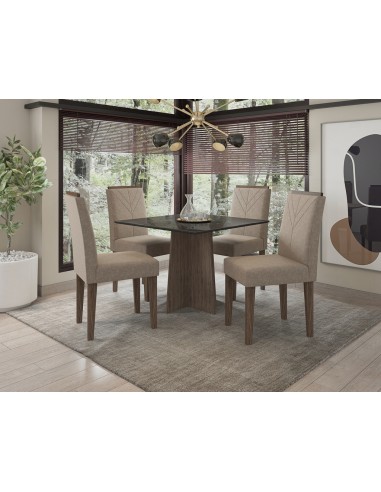 SET DE COMEDOR MESA MARINA CON 4 SILLAS GIOVANA TAPIZ CAFE CLARO VL 02