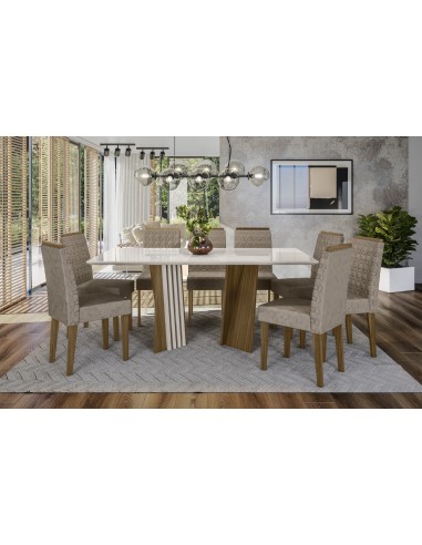 SET DE COMEDOR MESA LISBOA 1,80 CON 8 SILLAS GIOVANNA TAPIZ BEIGE WD 22